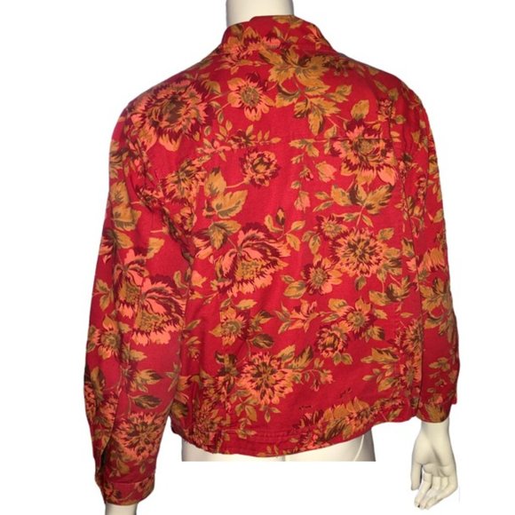 Alfred Dunner Red Floral Denim Jacket with Beaded Accents – Size 10P - Picture 3 of 10